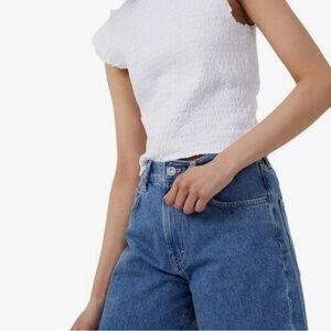 French connection white smocked shirt top xs